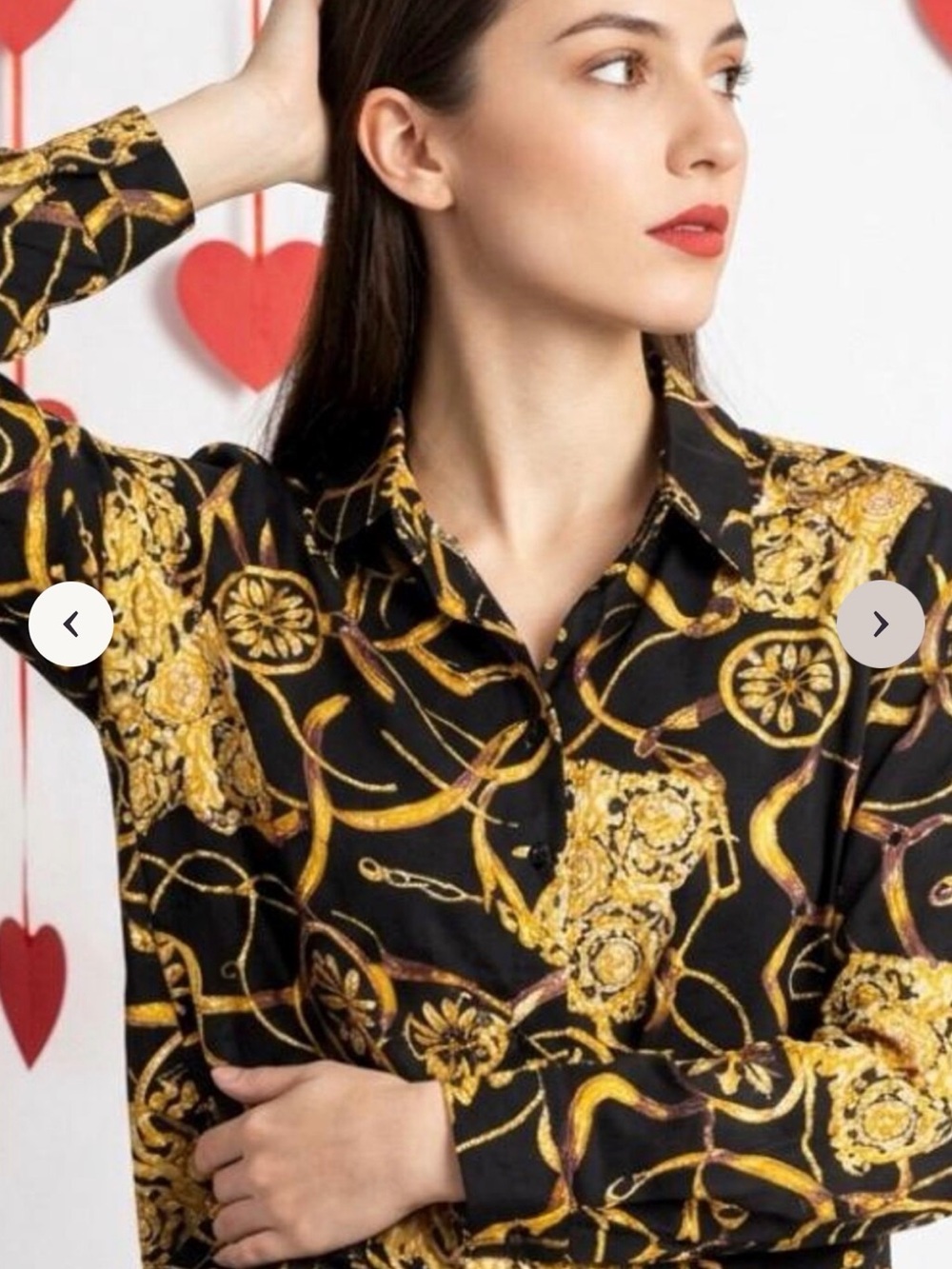 Womens Vintage Nygard Size 14 Black & Gold Chain-Print 90’s Button-Up Blouse EUC